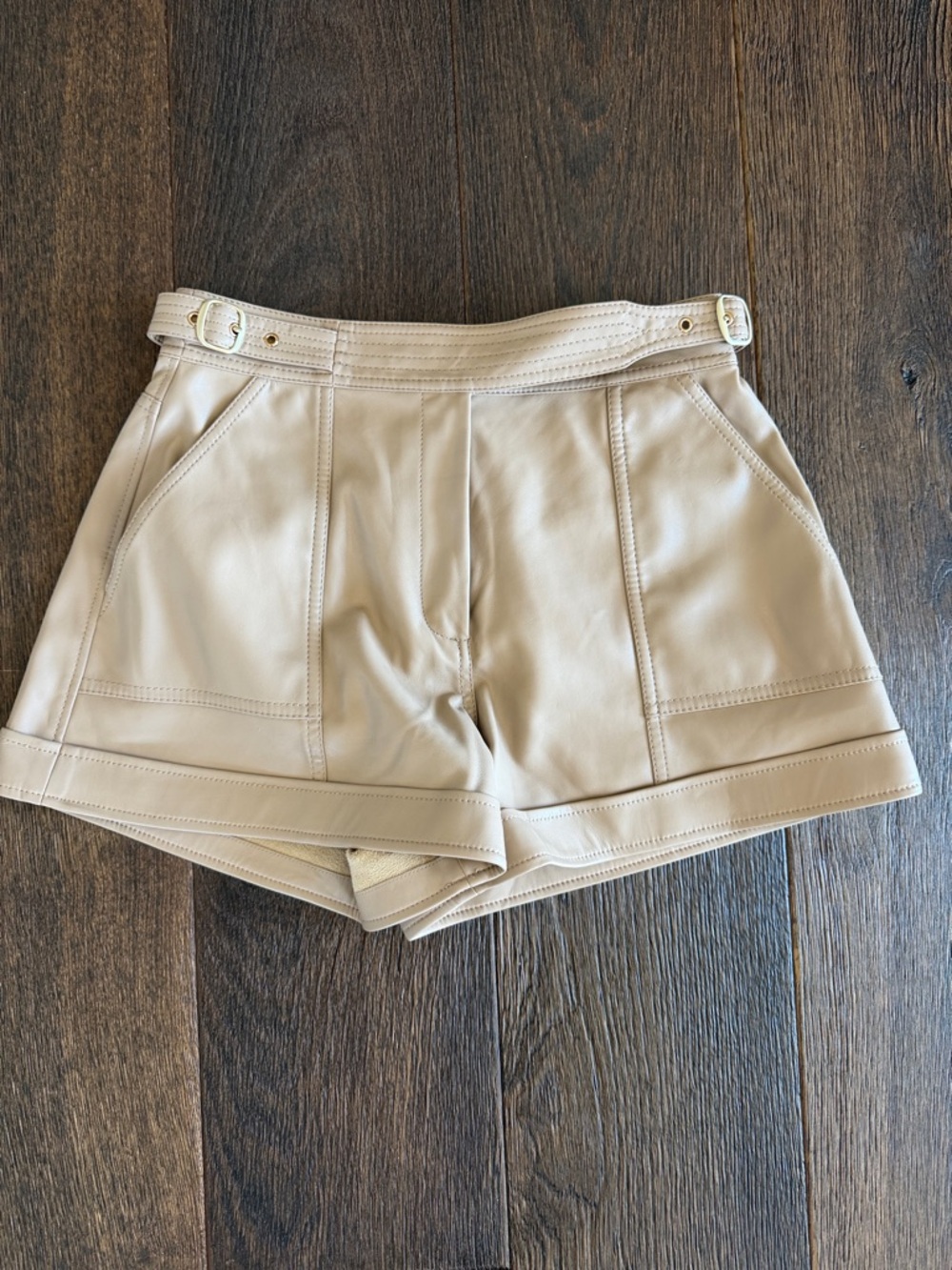 Jonathan Simkhai High-Waist Faux Leather Shorts in Cream
